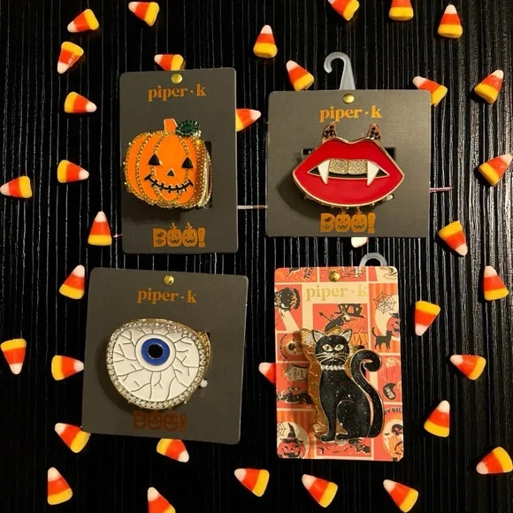 Piper-K Halloween Hair Clip Set - Orange, Black, White Nwt Piper K Set of 5 Mid-Size Halloween Hair Claw Clips Ghost  main image 4
